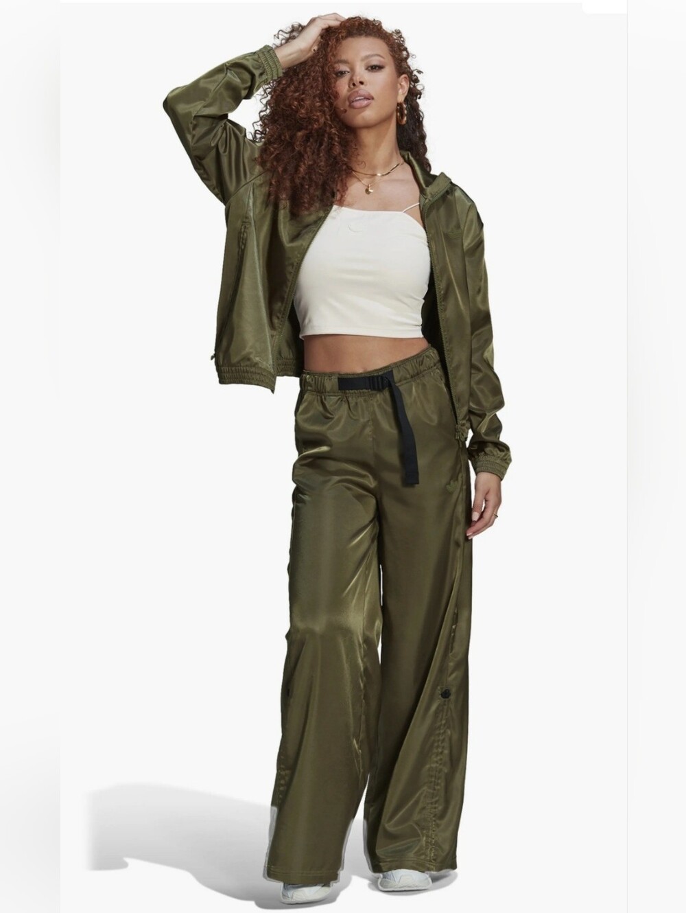 Adidas Wide Leg Satin Pants Olive Green Medium NWOT Sold Out